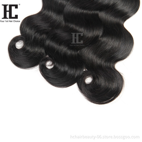 Brazilian Hairs Weave 3 Bundle With Frontal Natural Color Remy Human Hair Body Wave With Frontal